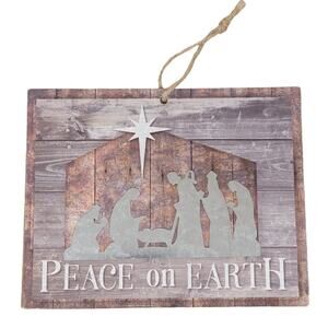 Peace‎ on Earth Wall Sign Rustic Wood Metal 4.5x6 Christmas Religious Jesus Mary